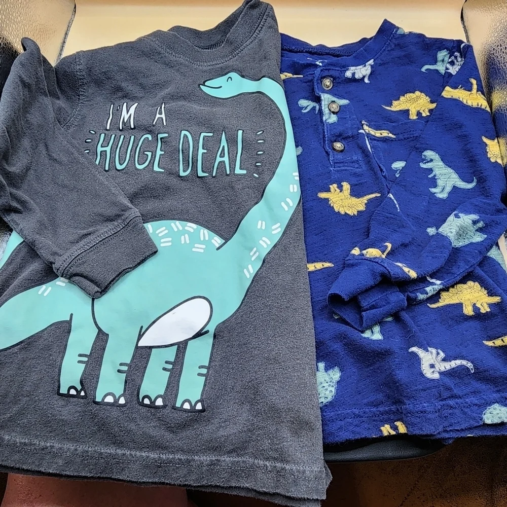 Carter's 3T Dinosaur Long Sleeve Shirts Lot Toddler Child Blue Gray